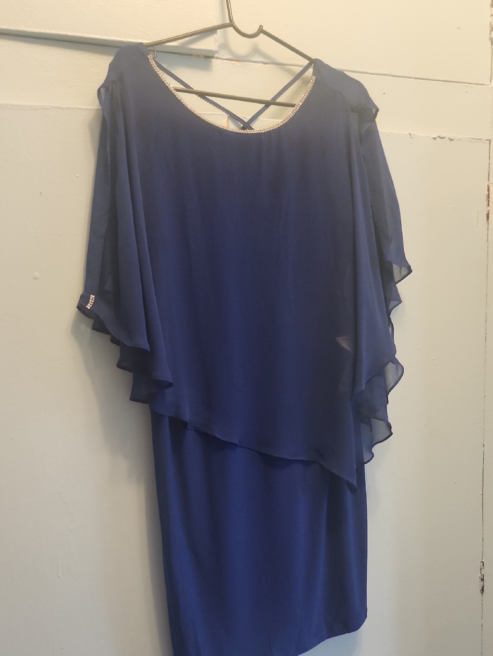 MSK Royal Blue Layered Chiffon Midi Dress with Strappy Back
